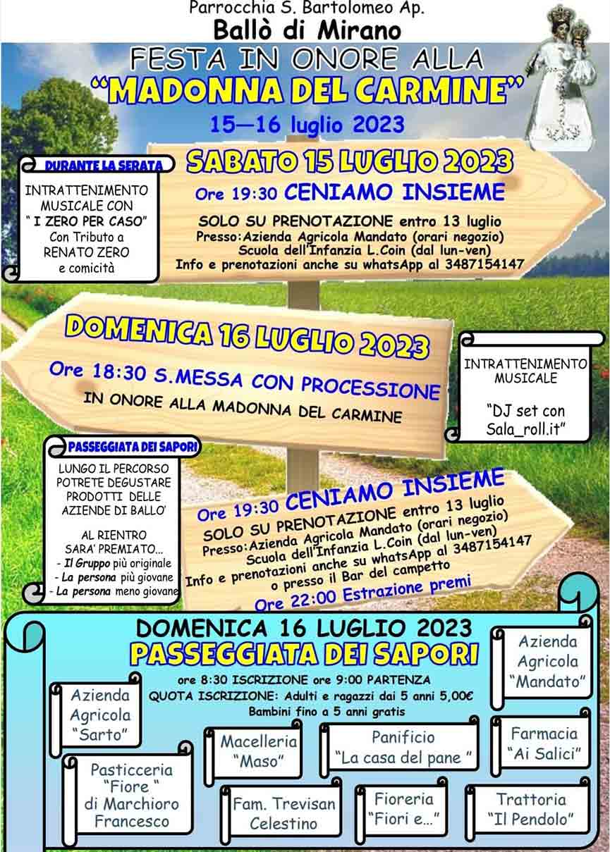 Programma della Festa della Madonna del Carmine di Ballò di Mirano