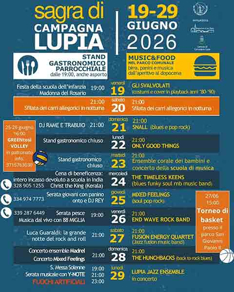 Programma della Sagra di San Pietro Campagna Lupia