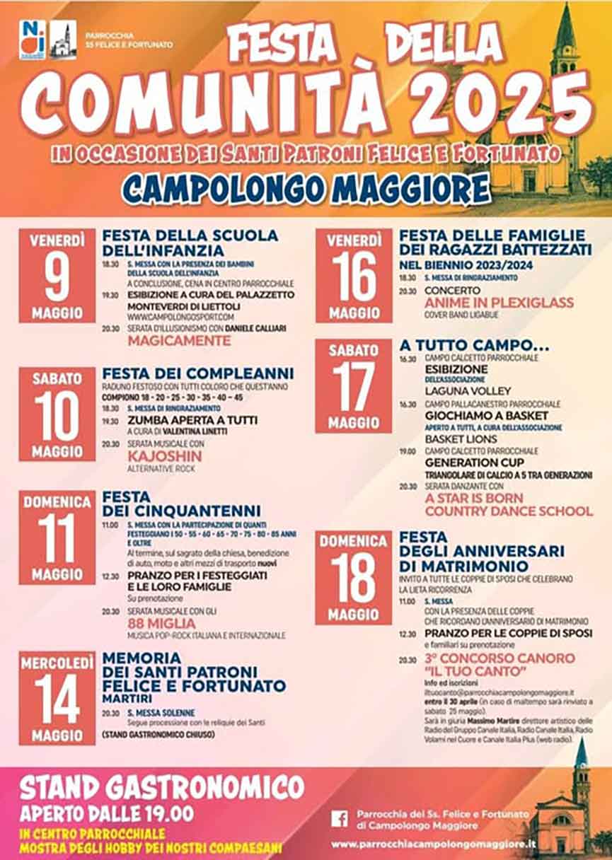 Programma della Festa dei Santi Felice e Fortunato di Campolongo Maggiore