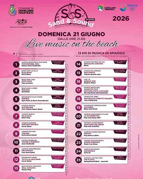 Programma 2026 del Sand&Sound di Cavallino Treporti