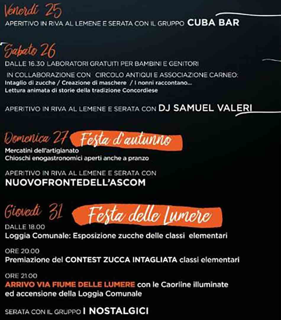 Programma Festa della Lumere - Concordia Sagittaria