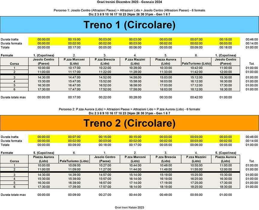 Orari Jesolo Winter Train Jesolo