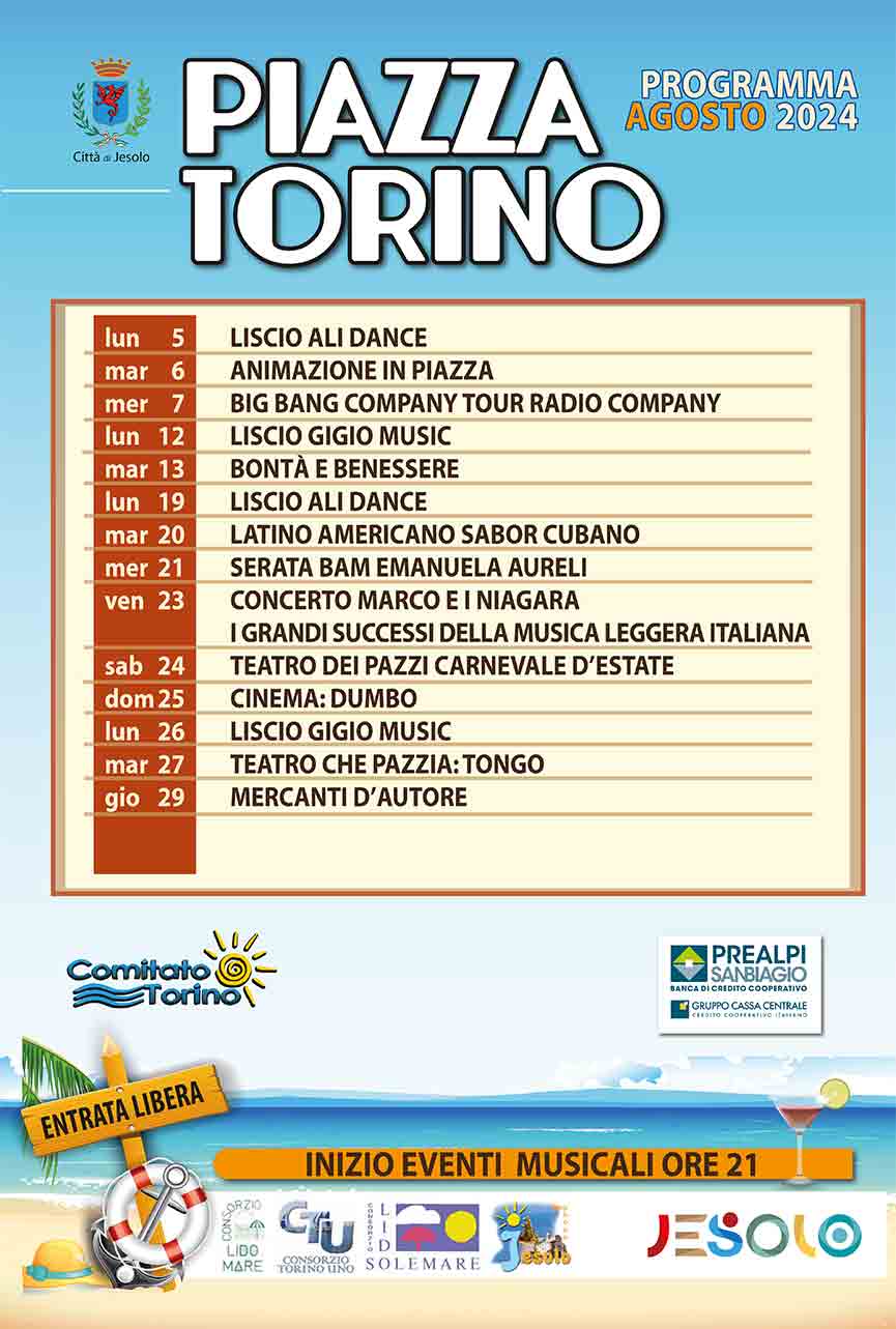 Programma Eventi Estate in Piazza Torino a Jesolo