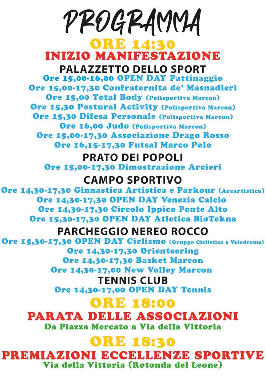 Programma della Festa dello Sport a Marcon