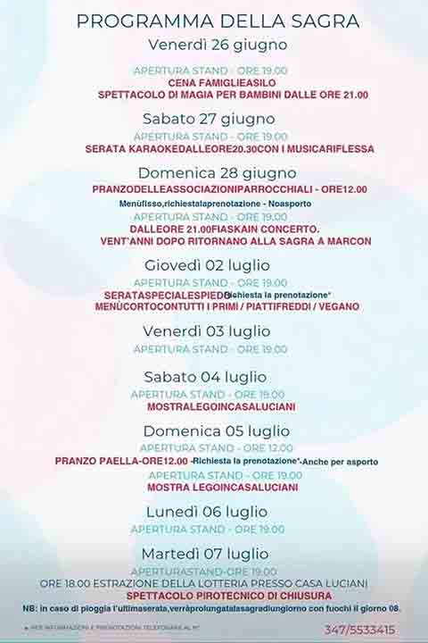 Programma della Sagra del preziosissimo sangue di Gesù Marcon