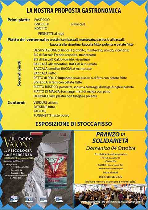 Menù della Festa del Baccalà a Robegano