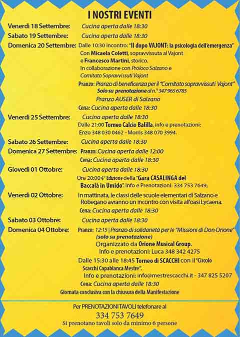 Programma della Festa del Baccalà a Robegano