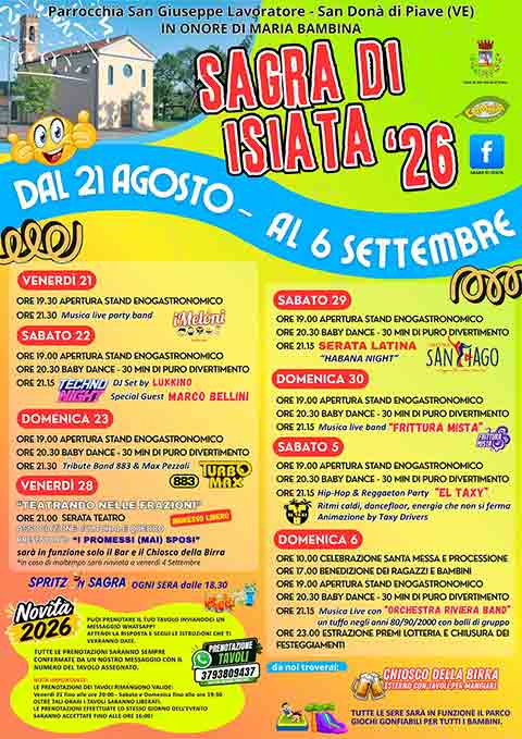 Programma della Sagra della Madonna Bambina Isiata - San Donà di Piave