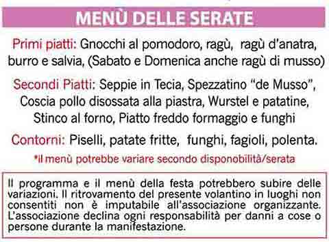 Menù della Festa dello Gnocco a Zelarino