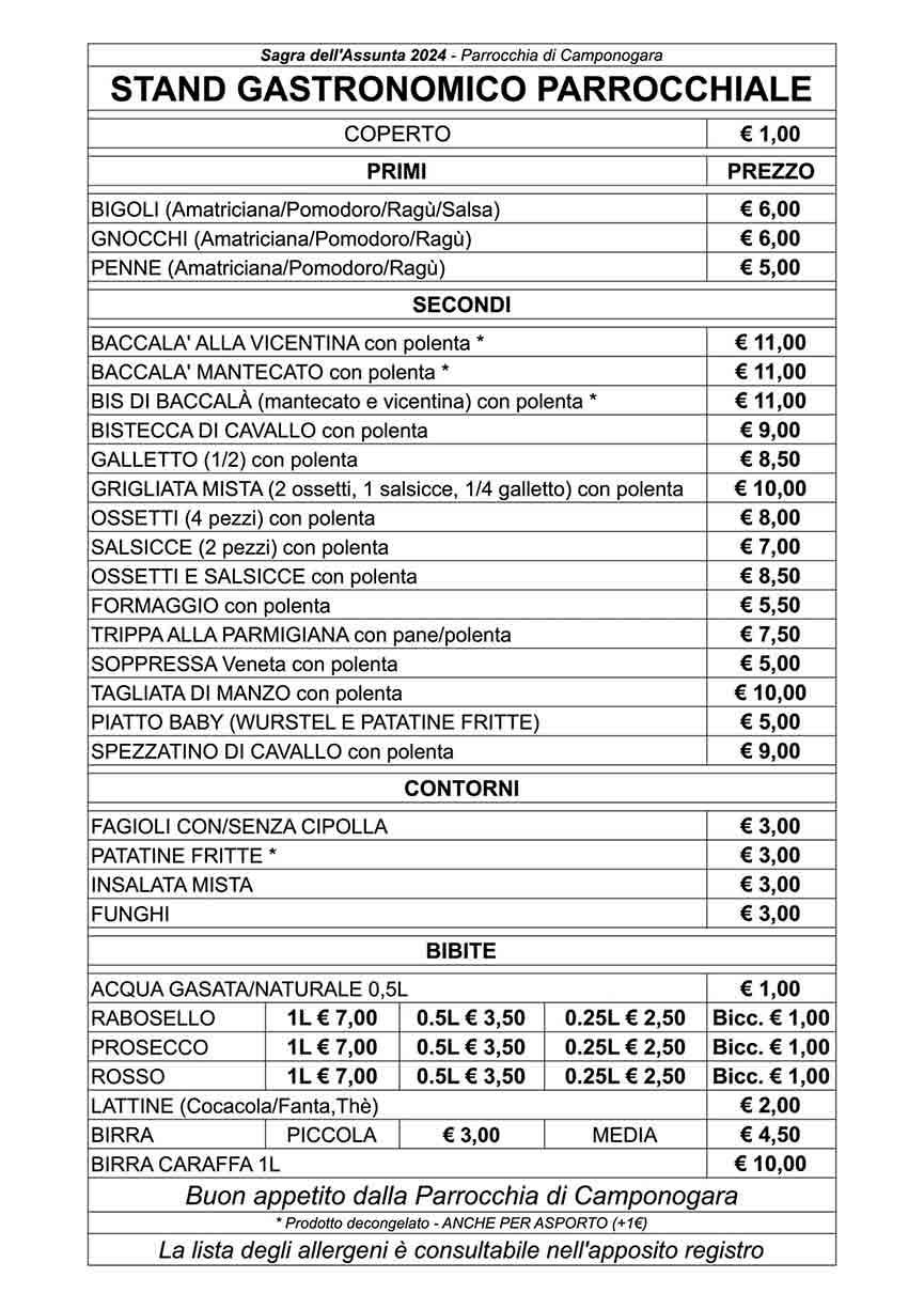 Programma della Sagra dell'Asssunta di Camponogara