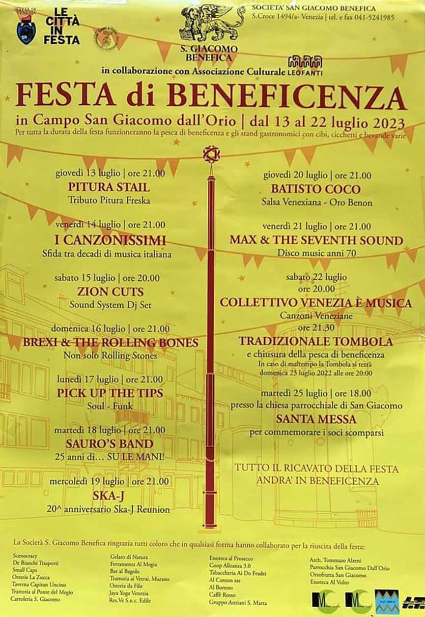 Programma Festa di San Giacomo da l'Orio Venezia
