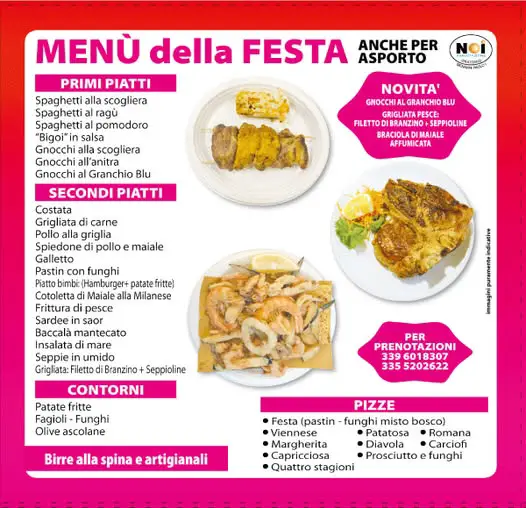 Menù della Festa di Maggio a Favaro Veneto