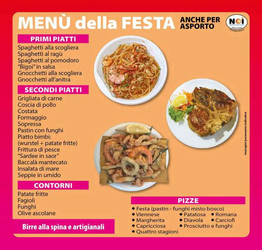 Menù della Festa di Maggio a Favaro Veneto