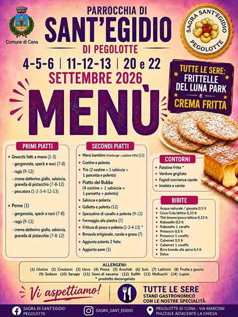 Menù della Sagra di Sant'Egidio Pegolotte