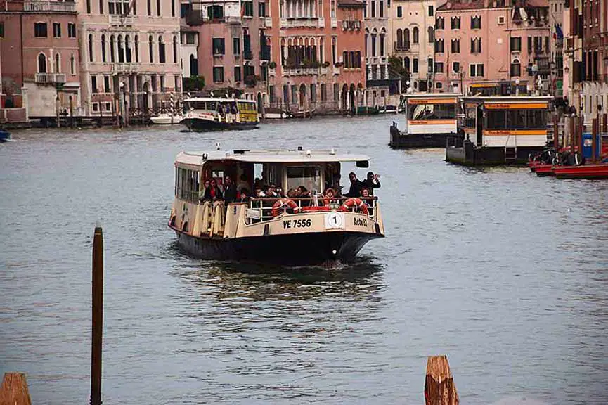 Passengers on board a Route no 2 Vaporetto or water bus on The