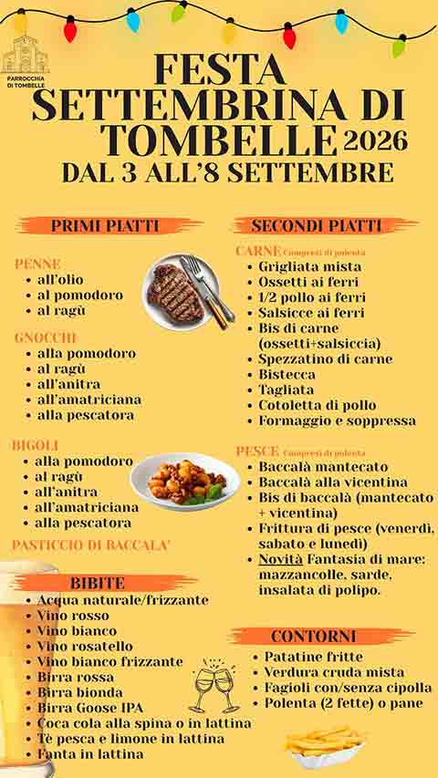 Menù della Festa Settemrina a Tombelle