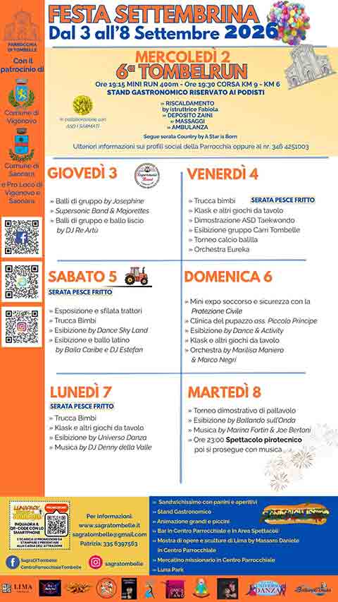 Programma della Festa Settemrina a Tombelle