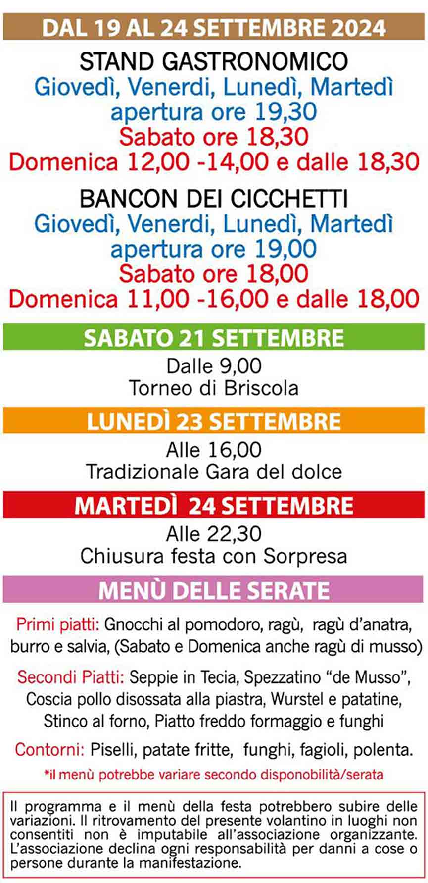 Programma della Festa dello Gnocco a Zelarino
